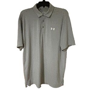 Under Armour Mens Heat Gear Loose Fit Stripped Polo Shirt Grey White Large‎